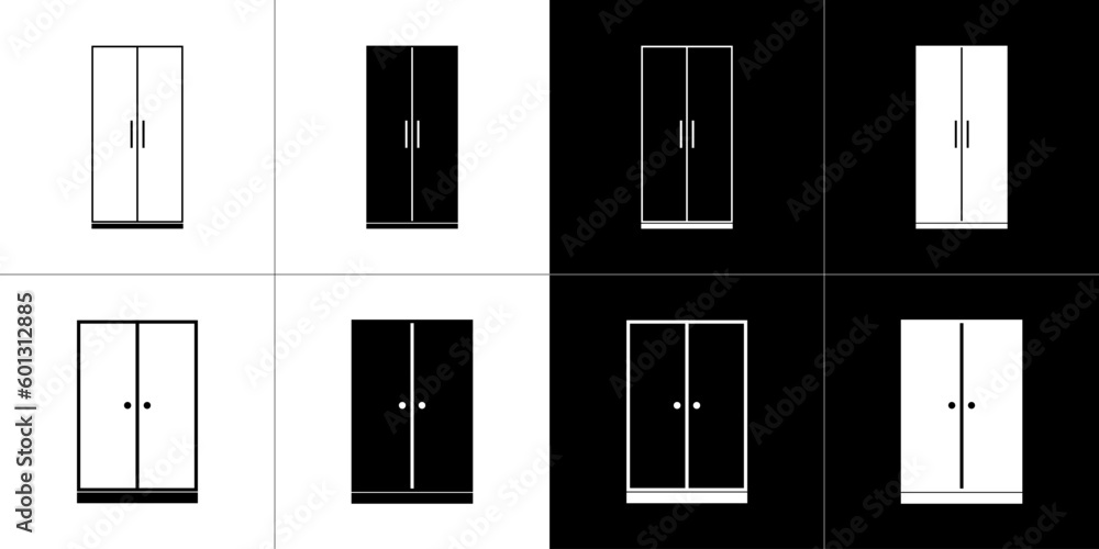 Closet icons set. Vector illustration. Isolated on black and white background Closet icons set. Vector illustration. Isolated on black and white background