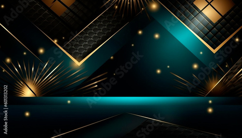 luxury dark blue background with gold elements. High quality illustration Generative AI