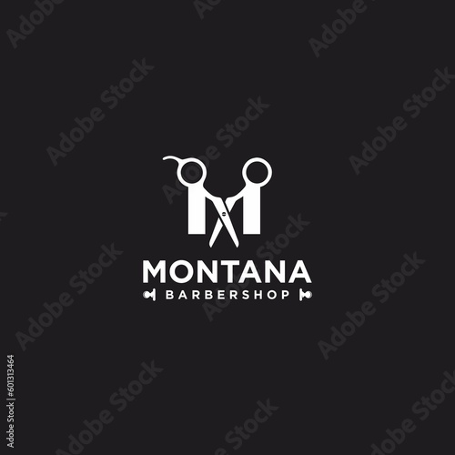 letter M scissors salon or barbershop logo design