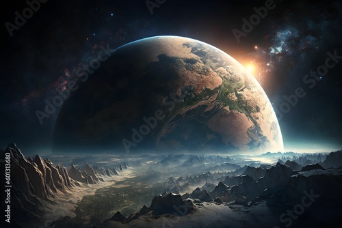 view of the exoplanet  view from space  high detail  photorealistic