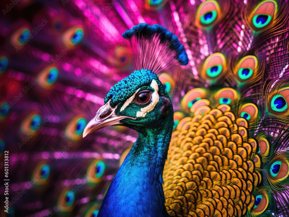Photo of a colorful peacock close up Photo of a colorful peacock close up