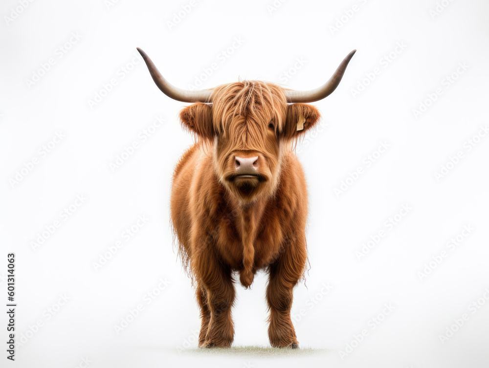 Photo of a highland cow scotland on a white background Photo of a highland cow scotland on a white background