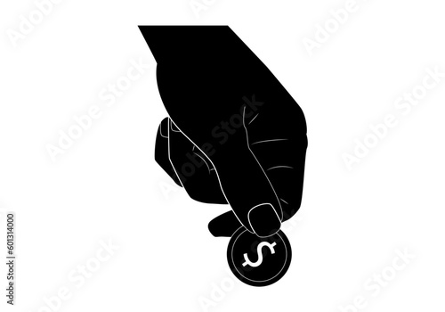 Icono de ahorro o préstamo. Mano dando una moneda de dólar