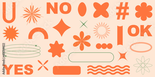 Shape set y2k style for banner. Shape set y2k style for decoaration.Simple shapes.Shape set y2k style for poster.Trendy 90s.Trendy geometric forms.Y2k aesthetic.