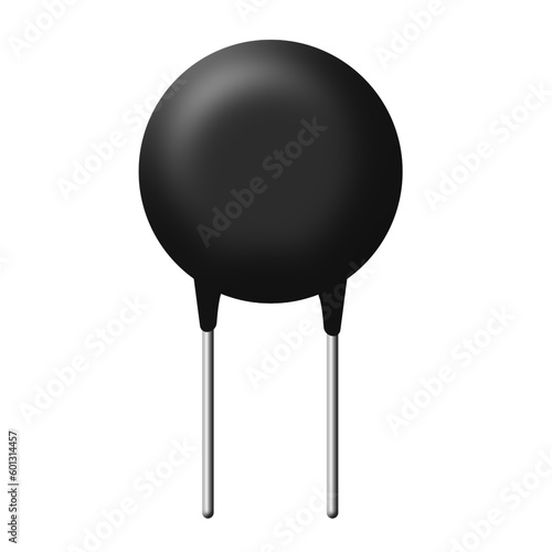 Black thermistor icon on white background. NTC Thermistor Resistor sign. 3d style.