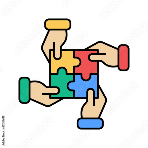 Simple solutions concept, compatibility line icon, assemble puzzle pieces, solving problem. vector illustration on white background