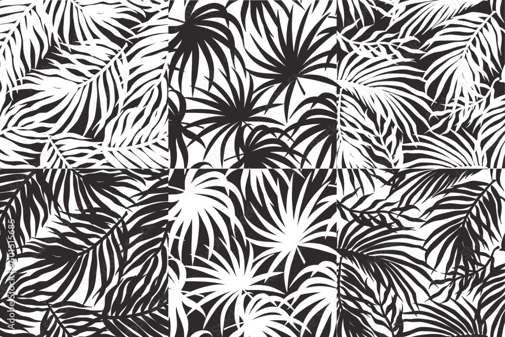 Tropical exotic leaves set or plant seamless pattern collection for summer background and beach wallpaper.