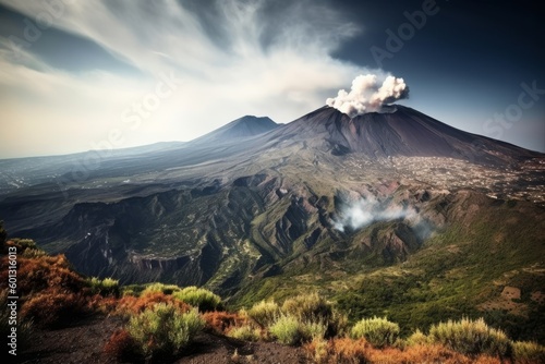 A dramatic shot of Mount Etna, the active volcano in Sicily, with its stunning landscape and unique beauty. Generative Ai