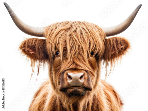 Photo of a highland cow scotland on a white background