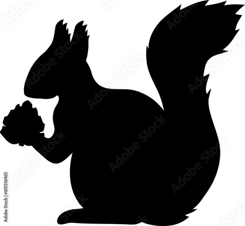 Cute squirrel holding a pine cone silhouette 