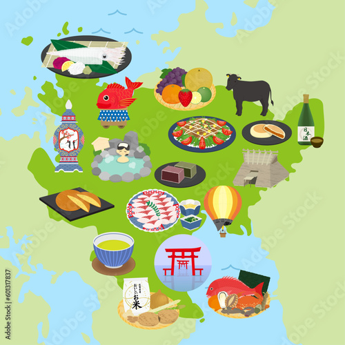 佐賀県の名物のイラストセット