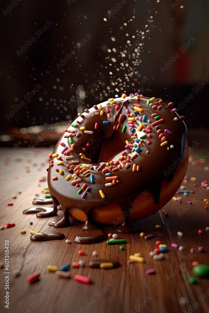 A donut is sprinkled with chocolate. Generative AI
