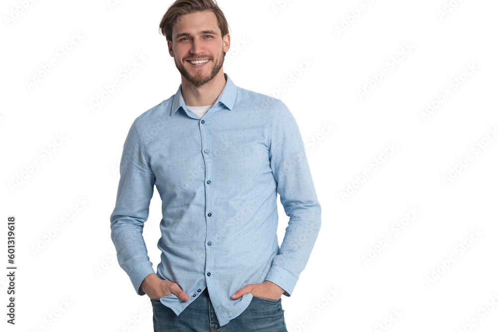 Obraz premium Portrait of a smart young man standing against transparent background