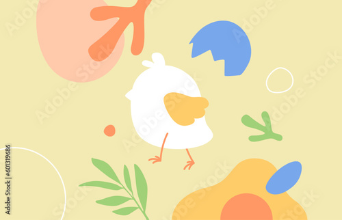Abstract hand drawn cute chick yellow pastel background. Suitable for nature animal card and poster concept.