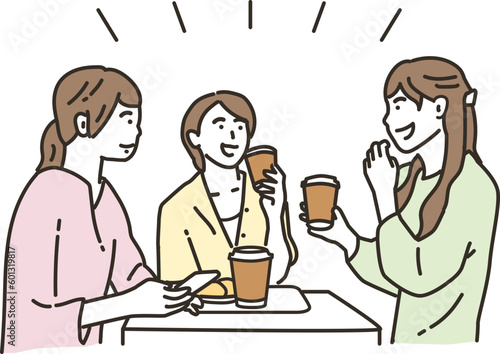 食事をしながら会話をする若い女性達
