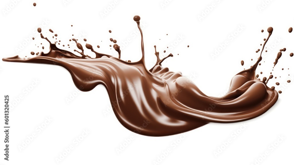 Chocolate splash on white background. chocolate Day.Generative AI Chocolate splash on white background. chocolate Day.Generative AI
