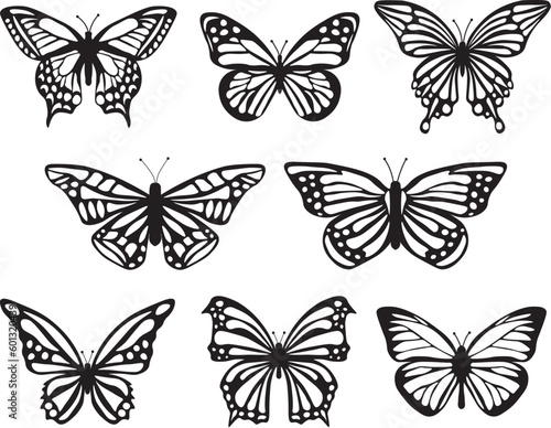set of butterflies silhouette isolated Collection of silhouettes of butterflies collection. y2k © Anastasia
