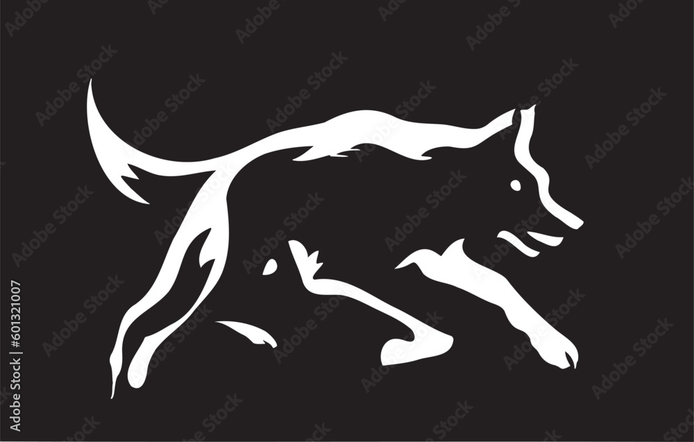 Running Wolf Silhouette Tattoo Art in Bold Black and White Design - Editable Vector File Perfect for Print and Digital Projects