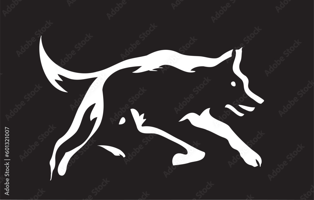 Obraz premium Running Wolf Silhouette Tattoo Art in Bold Black and White Design - Editable Vector File Perfect for Print and Digital Projects