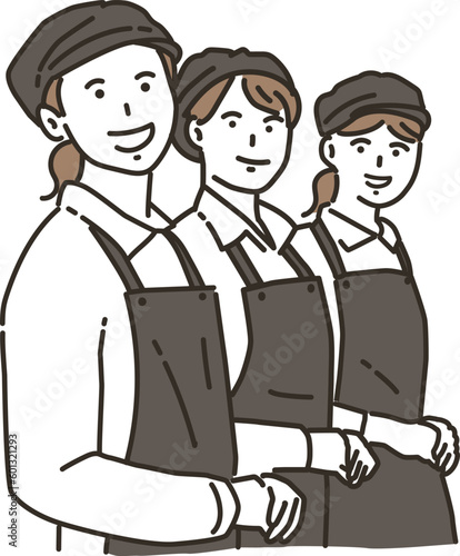 カフェ（飲食店）で働く複数の女性店員
