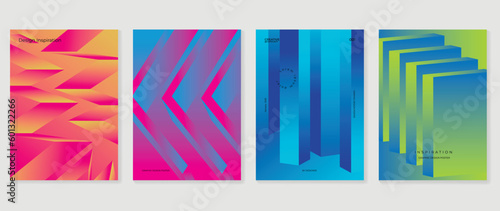 Wallpaper Mural Abstract gradient background vector set. Minimalist style cover template with vibrant perspective 3d geometric prism shapes collection. Ideal design for social media, poster, cover, banner, flyer. Torontodigital.ca