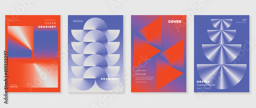 Abstract gradient background vector set. Minimalist style cover template with vibrant perspective 3d geometric prism shapes collection. Ideal design for social media, poster, cover, banner, flyer.