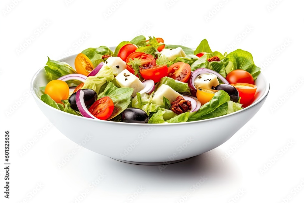 Healthy Fresh Vegetable Meal on White Background isolated. Organic Salad Plate for Health and Diet. Generative AI illustrations. 