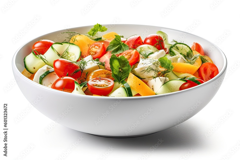 Healthy Fresh Vegetable Meal on White Background isolated. Organic Salad Plate for Health and Diet. Generative AI illustrations. 