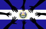 Group of El Salvador people gathering hands vector silhouette, unity or support idea