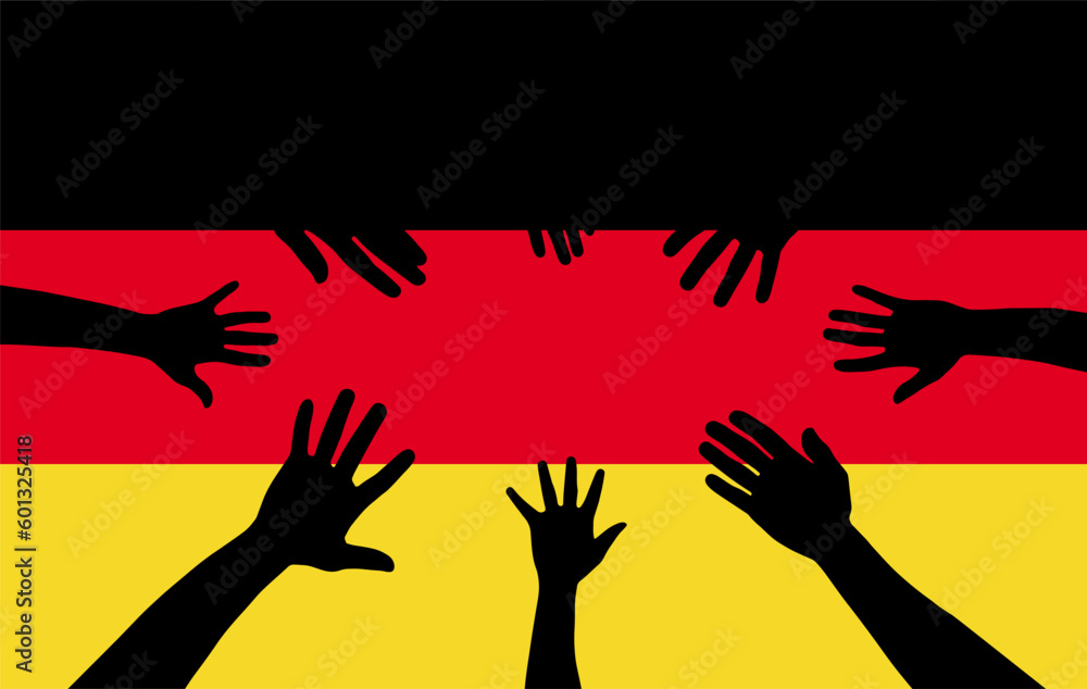 Group of Germany people gathering hands vector silhouette, unity or support idea Group of Germany people gathering hands vector silhouette, unity or support idea