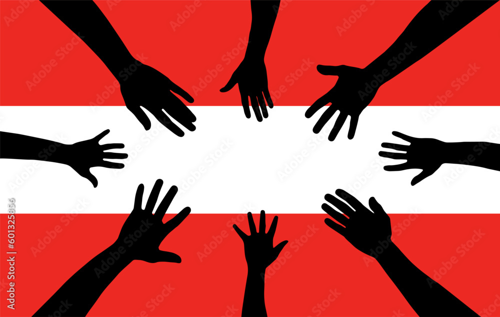 Group of Austria people gathering hands vector silhouette, unity or support idea Group of Austria people gathering hands vector silhouette, unity or support idea