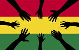 Group of Bolivia people gathering hands vector silhouette, unity or support idea