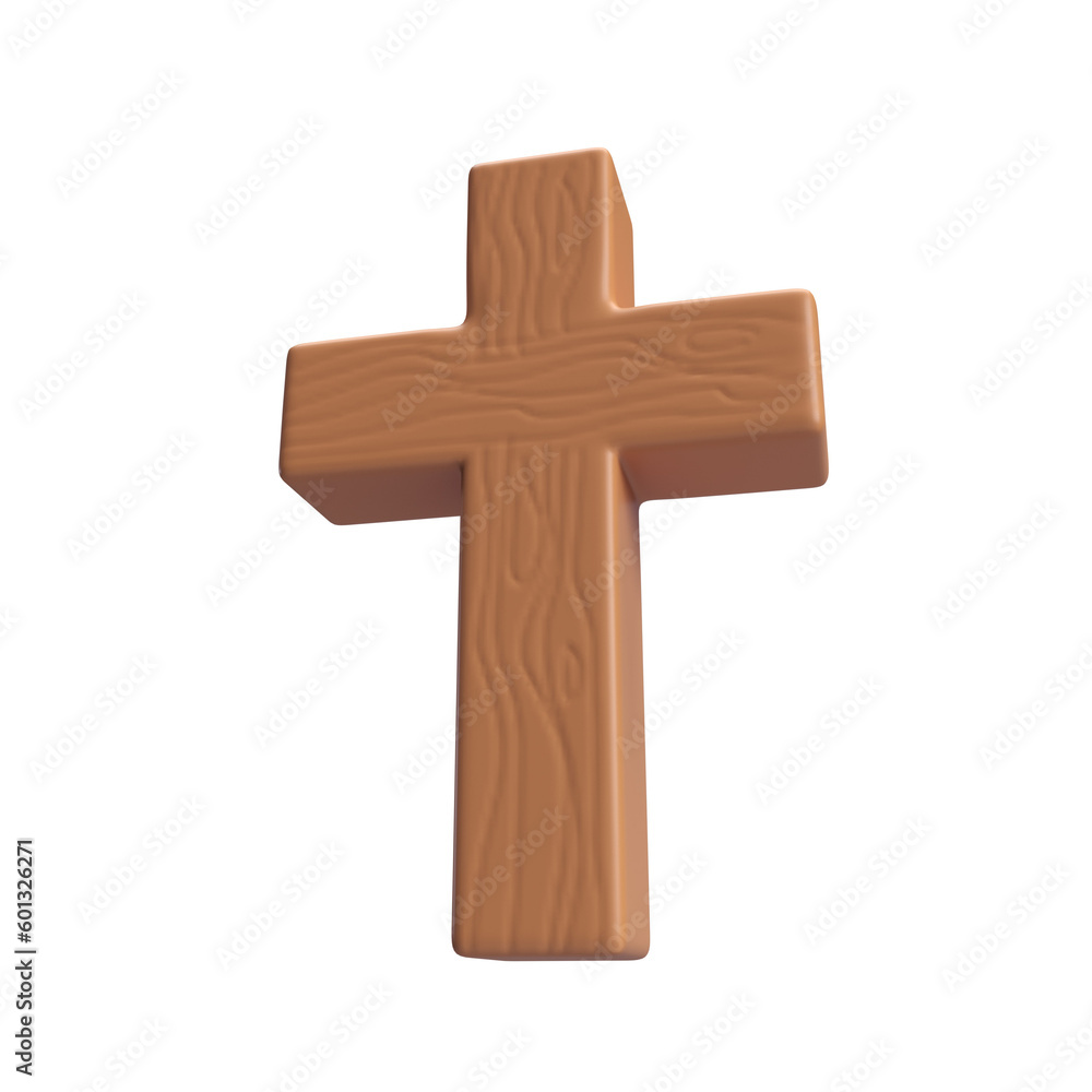 3d icon Wooden Cross, symbol of the resurrection of Jesus Christ. He is risen. Easter resurrection illustration. Scripture. isolated transparent png background