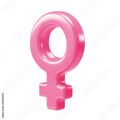 Pink female sex symbol 3d icon. 3d rendering gender woman symbol isolated transparent png background