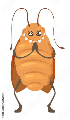 Cockroach mascot rubbing paws rudely vector illustration