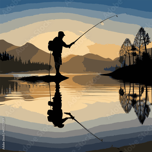 Fishing. Fishing with my son. Boat fishing illustration.