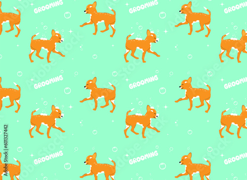 Pattern grooming dog character. Vector flat illustration. EPS 10