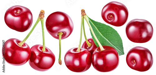 Collection of ripe cherries. File contains clipping paths.