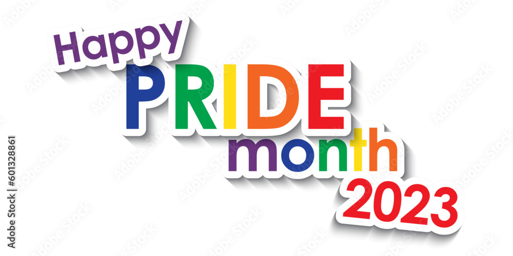 HAPPY PRIDE MONTH 2023 vector typoraphy banner with pride flag colors