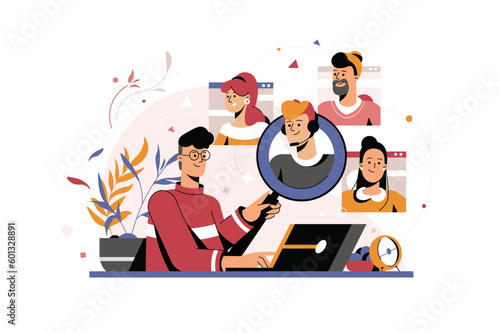 man searching for people, hiring concept.Looking for