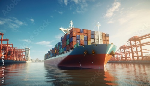 Container ship carrying cargo boxes