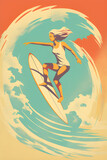 poster vintage mujer surfista