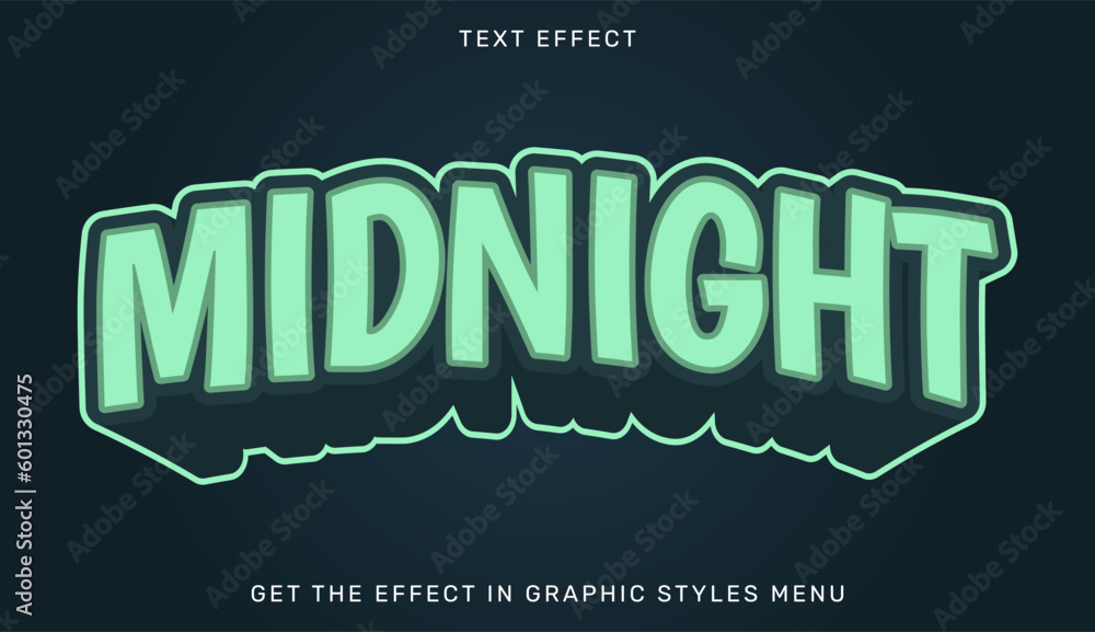 Midnight text effect template in 3d style. Suitable for brand or business logo
