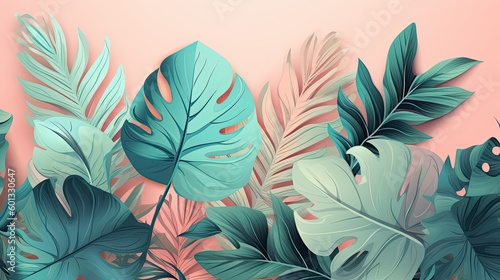 Abstract tropical leaves background. Modern boho floral illustration. Elegant nature design. Generative AI