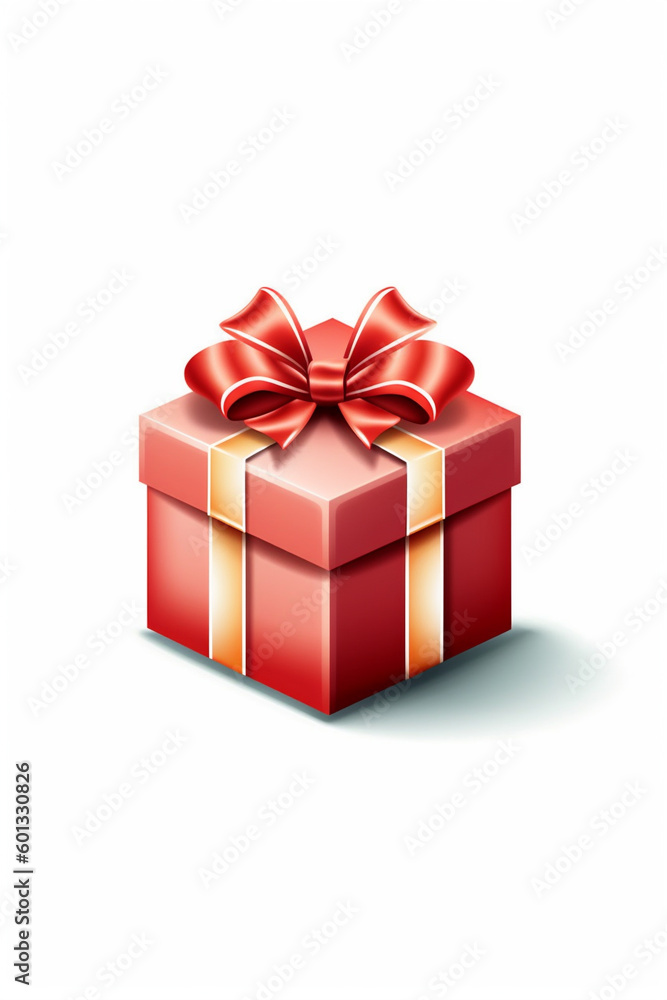Obraz premium rotes Geschenk mit roter Schleife auf weißem Hintergrund. Hochformat. Hochkant. Generative Ai.
