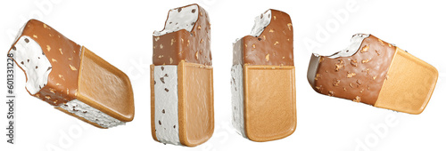 Unique and Creative photography of a Yummy Bitten Sandwich Ice Cream from Multiple Angles -  isolated on white background - 3D rendering