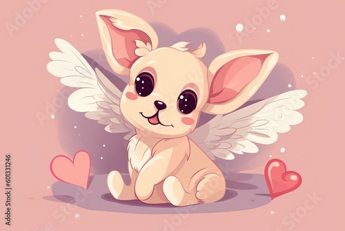 Cute and loving cupid dog with wings. Kawaii illustration for valentine s card  generative AI