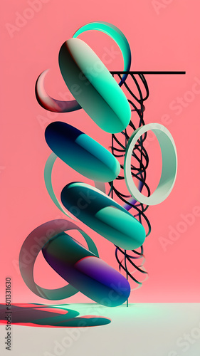 Abstract modern composition of 3d objects, memphis, Generative AI