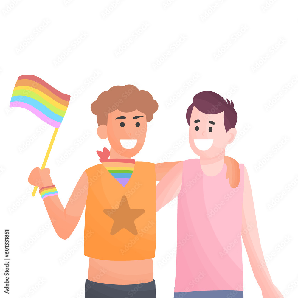 LGBTQ PRIDE month of people supporting LGBT plus rights and movements, man lgbt pride day and month with rainbow colors