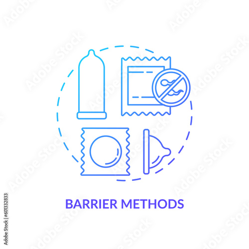 Barrier methods blue gradient concept icon. Preventive medicine. Contraceptive help. Family planning. Birth control. Healthy woman abstract idea thin line illustration. Isolated outline drawing